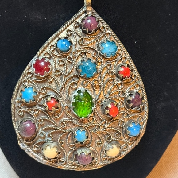 2 Sided Reversible Brass Deity Amulet Pendant With Semi Precious Stones - Picture 1 of 10